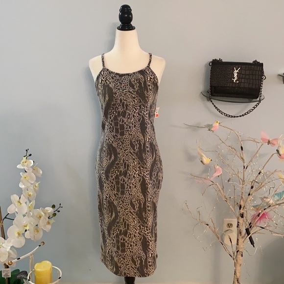intro. Dresses & Skirts - Ivtro Leopard Print Spaghetti women dress Gray& white colour round neck slim fit
